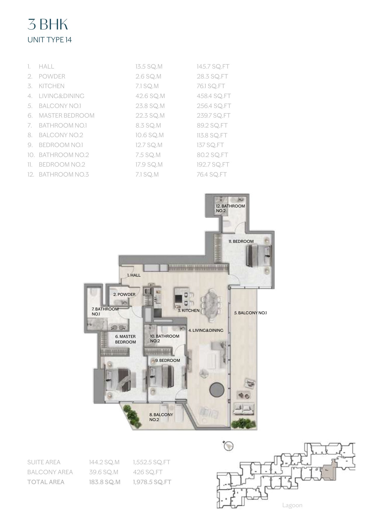 3-bedroom apartment, Unit type 14