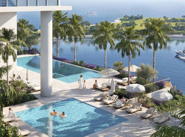 Two adult pools and sunken lounges