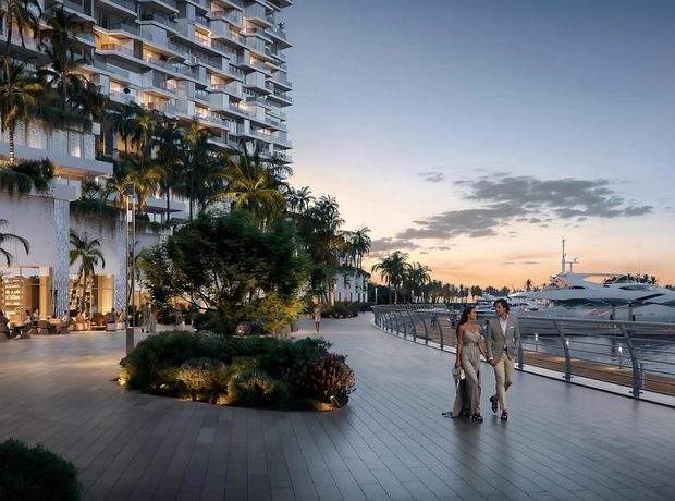A waterfront promenade at the door